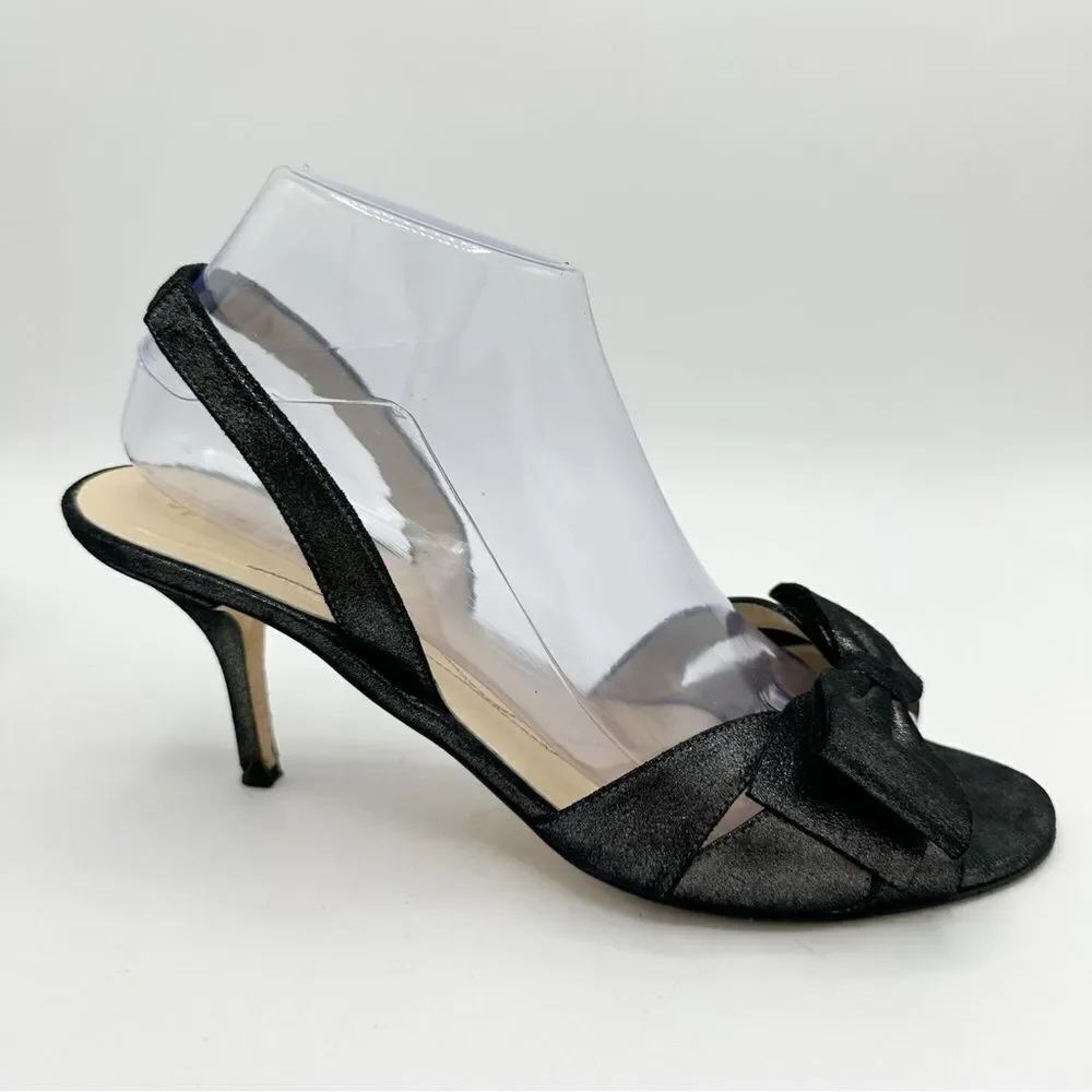 Kate Spade Metallic Black Leather Slingback Stiletto Heels w/Bow Sz 9.5 B